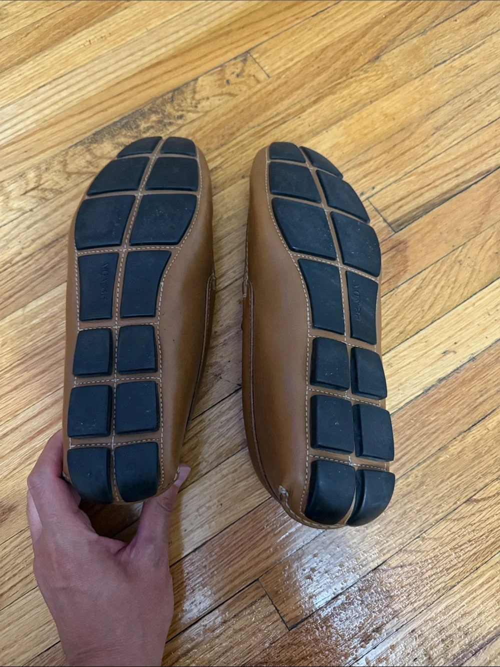 Prada Tan Leather Men's Slip-On Loafers